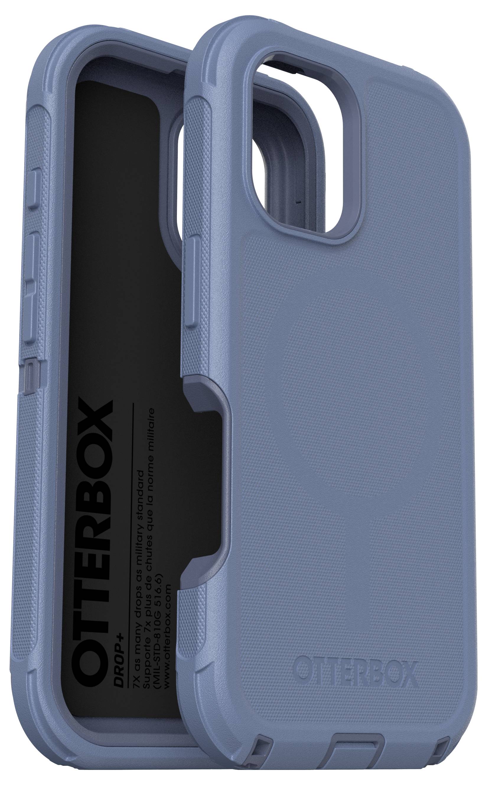 Een blauwe OtterBox telefoonhoes voor een modern smartphone. Hij toont een robuuste constructie met matte groeven voor een betere grip.