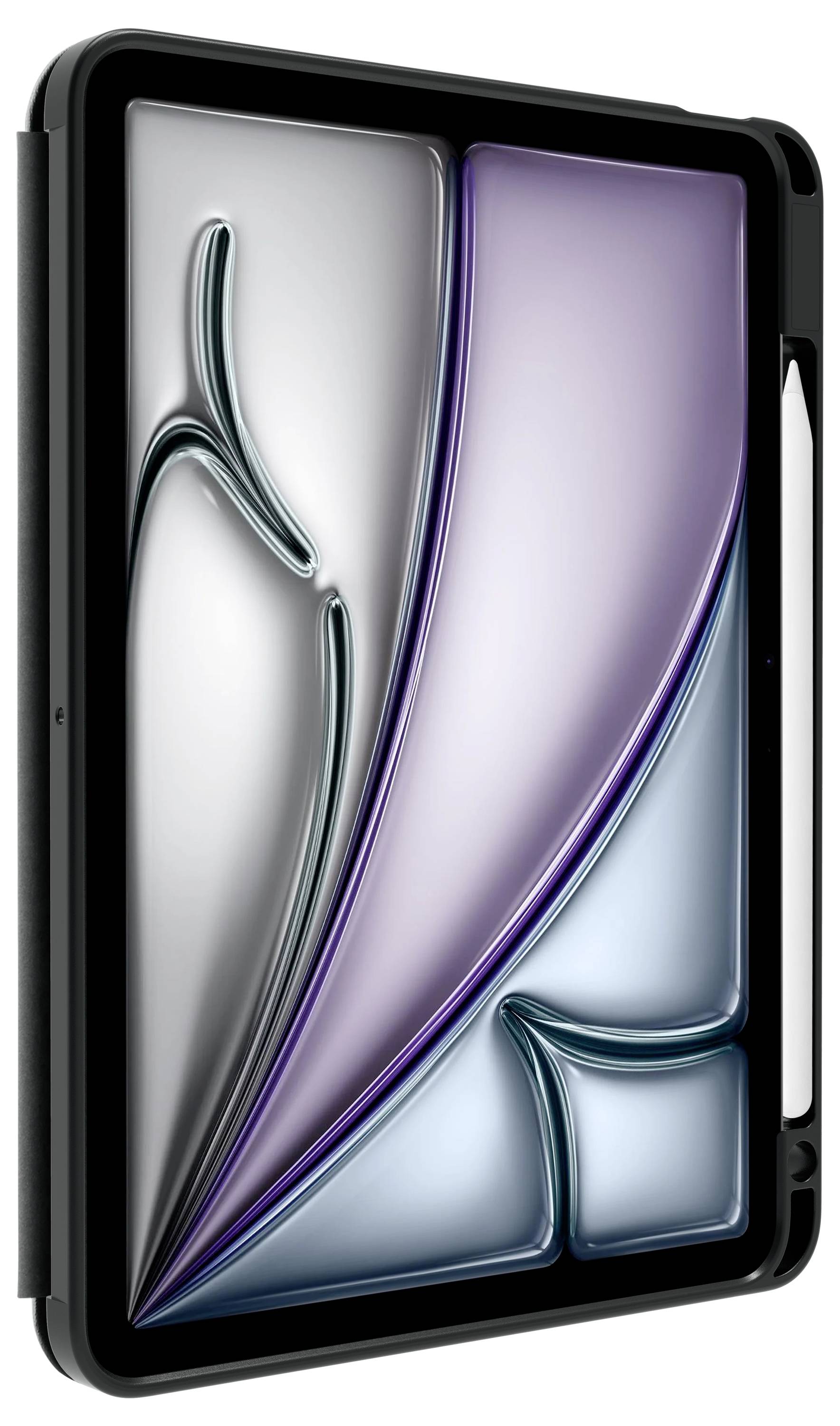 Een modern tablet met een stijlvol, abstract ontwerp op het scherm. Slanke rand en bijpassende stylus.