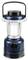 Blauwe LED-campinglantaarn met een draaiknop aan de voorkant. Hij heeft een transparant gedeelte en een zwarte handgreep.