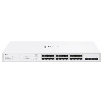 Netwerksswitch met 24 Ethernet-poorten en vier extra aansluitingen, geschikt voor gebruik in bedrijfsomgevingen.
