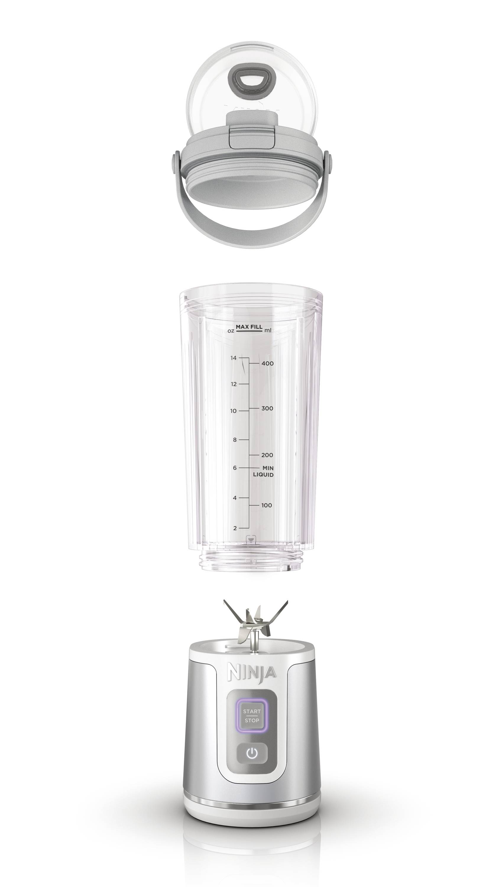 Een mixer met afneembare beker en deksel. Beker heeft een schaalverdeling tot 650 ml. Geschikt voor smoothies en sappen.