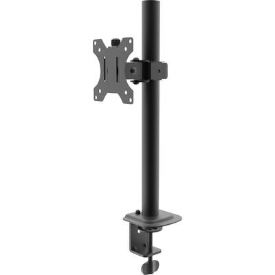 Monitorstandaard met verstelbare arm en klem voor bevestiging aan een tafel. Ontworpen voor flexibele positionering van beeldschermen.