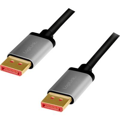 Twee DisplayPort-kabels met zwarte kabels en grijze connectoren met oranje aansluitingen, die worden gebruikt voor gegevensoverdracht.