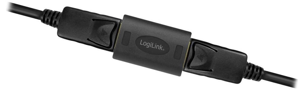 Een zwart-grijs USB-verlengkabel met geïntegreerd ruisonderdrukkingsfilter van LogiLink. Het verbetert de signaaloverdracht bij gegevensoverdracht.