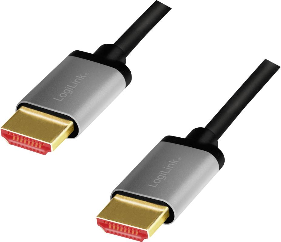 'Twee HDMI-kabelstekkers close-up met zilveren aansluitingen en zwart kabel.'