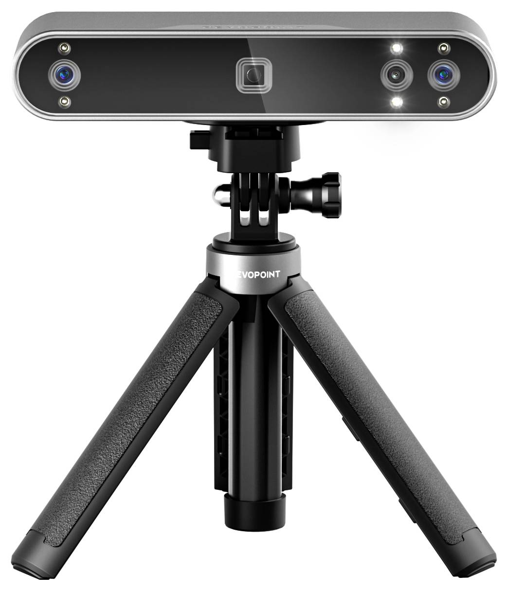 '3D-scanner op een statief, met twee camera's en een centrale sensor, geschikt voor het vastleggen van gedetailleerde driedimensionale objecten.'