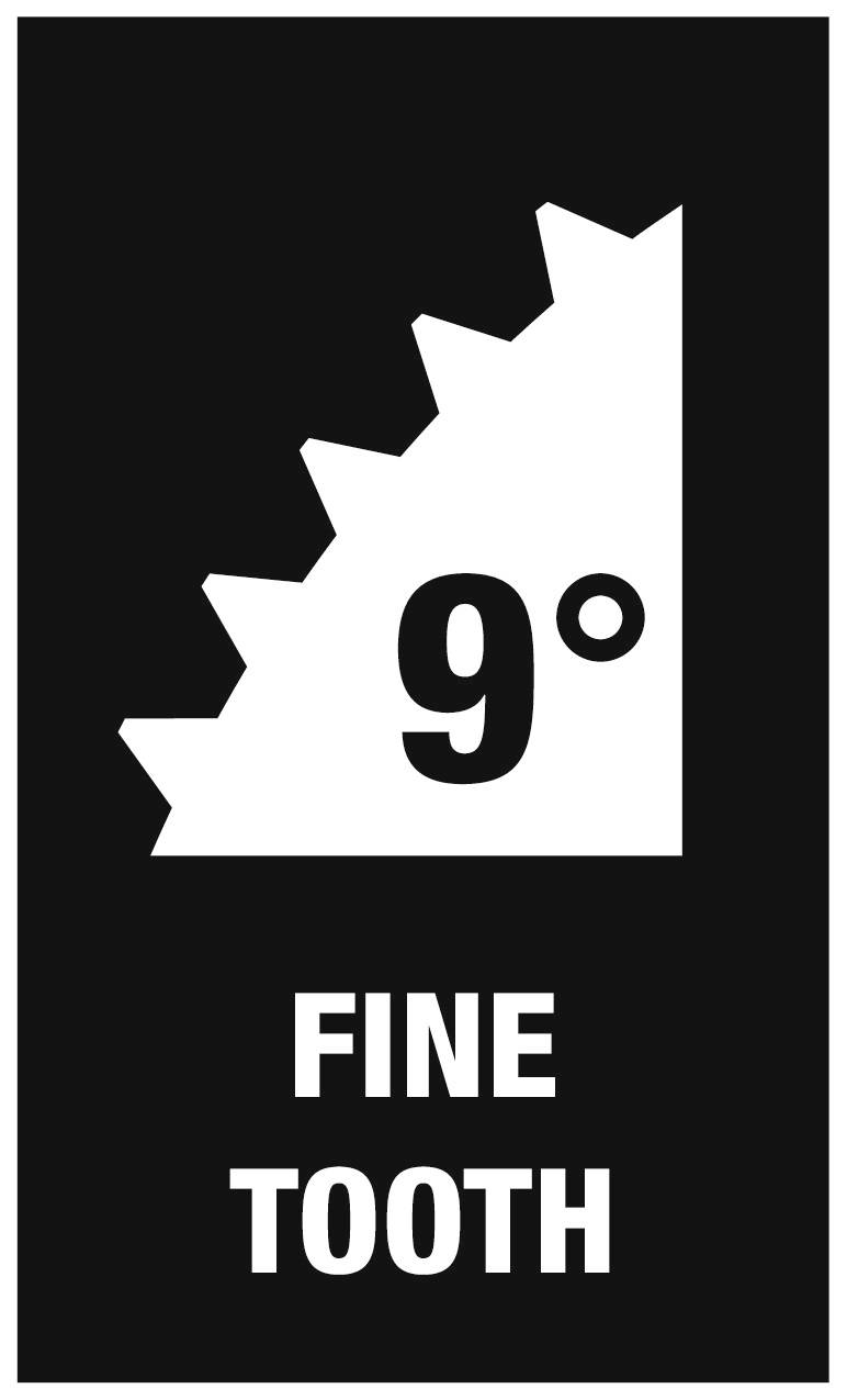 'Tandingssymbool met 9 graden helling, fijn getand.'