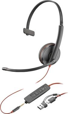 HP Poly Blackwire C3215 Over Ear headset  Kabel Mono Zwart Ruisonderdrukking (microfoon) Headset, Volumeregeling, Microfoon uitschakelbaar (mute) Computer