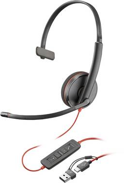 HP Poly Blackwire C3210 Over Ear headset  Kabel Mono Zwart Ruisonderdrukking (microfoon) Headset, Volumeregeling, Microfoon uitschakelbaar (mute) Computer