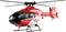 Rode en witte reddingshelikopter van 'DRF Luftrettung' op witte achtergrond. Model van een inzethelicopter.