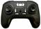 Zwarte gamingcontroller met twee analoge sticks, een richtingskruis, vier knoppen en een centrale aan-/uitschakelaar.