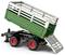 Speelgoedaanhanger met kantelbare, groene laadvloer, zwarte wielen met rode velgen en neerklapbare achterklep.