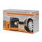Bandenreparatieset van OSRAM met compressor en afdichtmiddel, ideaal voor het repareren van lekke banden. Verpakking toont gebruik op de band.