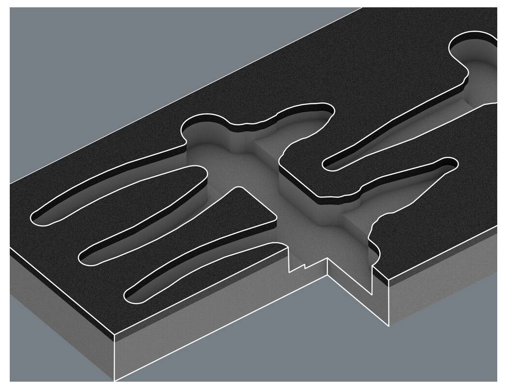 'Abstracte sculptuur met in elkaar grijpende, silhouetachtige vormen die vaag herinneren aan menselijke figuren.'