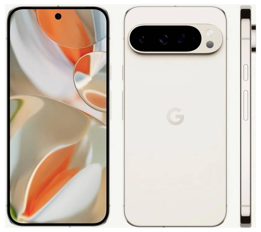 De afbeelding toont een moderne smartphone met drie camera's aan de achterkant, een groot display en een zijknop.