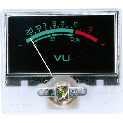 Een VU-meter toont het niveau tussen -20 en 0 dB. De naald staat op ongeveer -7 dB. Het bereik is kleurmatig gemarkeerd van groen naar rood.