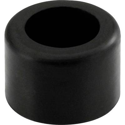 Zwart, cilindervorming object met een holte in het midden, waarschijnlijk een kunststof onderdeel of afdichting.