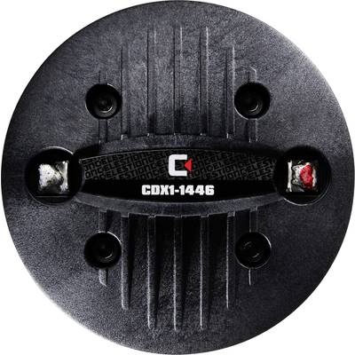 Een ronde, zwarte luidsprekerdriver met het opschrift 'CDX1-1446' in het midden en bevestigingsschroeven aan de buitenkant.