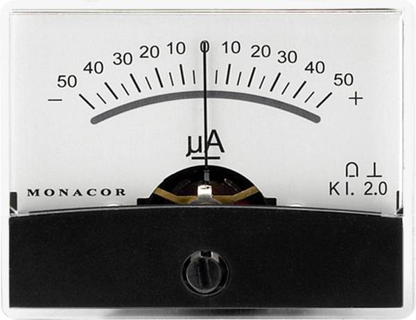 Monacor 0290450 PM-2/+-50UA PM-2/+-50UA draaispul-inbouwinstrument, 0,05 mA