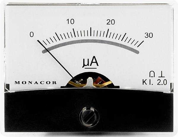 Monacor 0290600 PM-2/30UA PM-2/30UA draaispul-inbouwinstrument, 0,03 mA Draaispoel