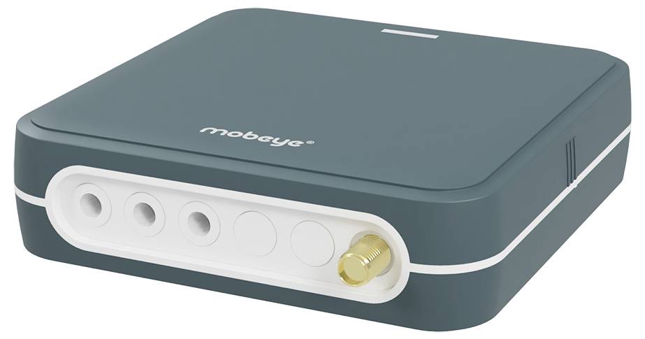 Een rechthoekig, donkergroen elektronisch apparaat met witte randen en meerdere aansluitingen aan de voorkant.