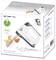 Handmixer-verpakking met afbeelding van de witte mixer, 400 Watt vermogen. Product bevat BPA-vrije materialen. Functies: 5 snelheden en turbo-modus.