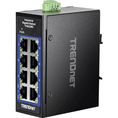 Industriële Gigabit-Ethernet-switch met acht poorten van TRENDnet, model TI-IGL80, geschikt voor robuuste netwerktoepassingen.