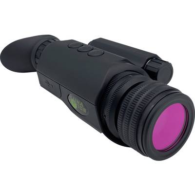 Een nachtzichtapparaat met een roze lens en meerdere knoppen aan de bovenkant, geschikt voor nachtelijke observaties.