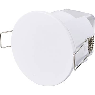 Ronde witte LED-inbouwspot met veerklemmen aan de zijkanten, geschikt voor plafondmontage.