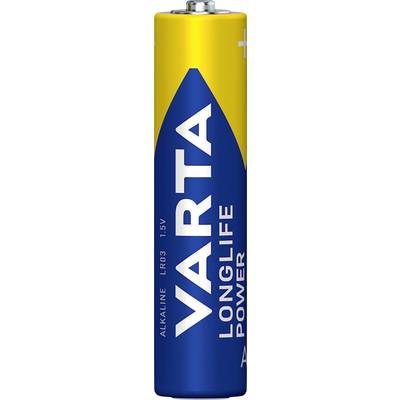 Batterij met blauw-geel design en opschrift 'VARTA LONGLIFE POWER'. Alkaline, type LR03, 1,5V.