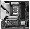 Moederbord met Intel-socket, PCIe-sleuven, RAM-sleuven en 'Gaming'-label, gepresenteerd in een zilver- en zwartkleurig ontwerp.
