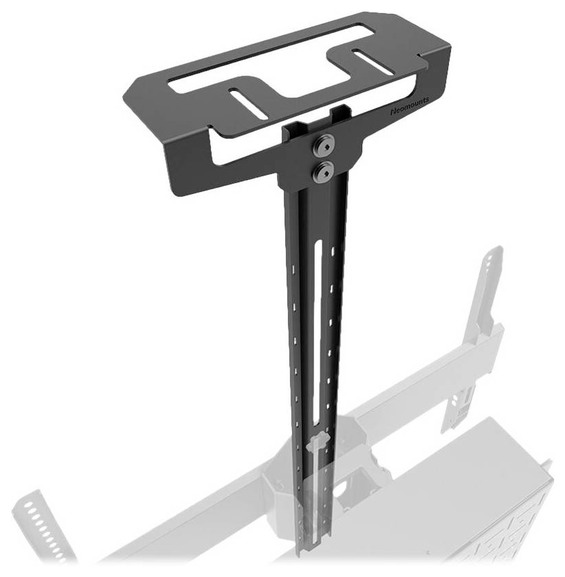 Metalen beugel voor technische apparaten op een wandmontagevoorziening. Verstelbare lengte met bevestigingsgaten.