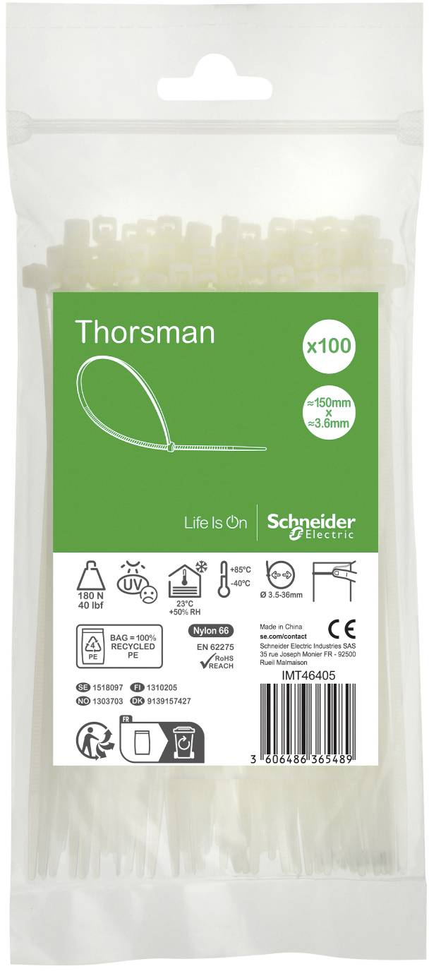 Schneider Electric IMT46405 Kabelbinder 150 mm 3.6 mm Vlamvertragend, Met klikverbinding 100 stuk(s)