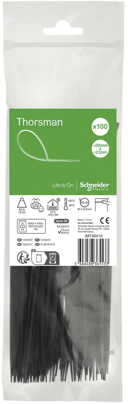 Schneider Electric IMT46410 Kabelbinder 200 mm 2.5 mm UV-gestabiliseerd 100 stuk(s)