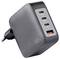 Zwart 140W-laadstation met drie USB-C- en één USB-A-poort, Europese stekker zichtbaar.