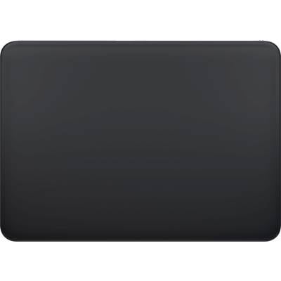 Een gesloten, zwart laptopbehuizing op een lichte ondergrond.
