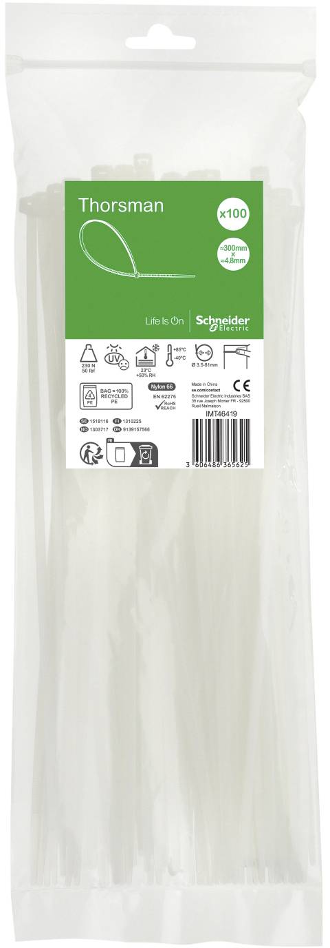 Schneider Electric IMT46419 Kabelbinder 300 mm 4.8 mm Helder Met klikverbinding 100 stuk(s)-0