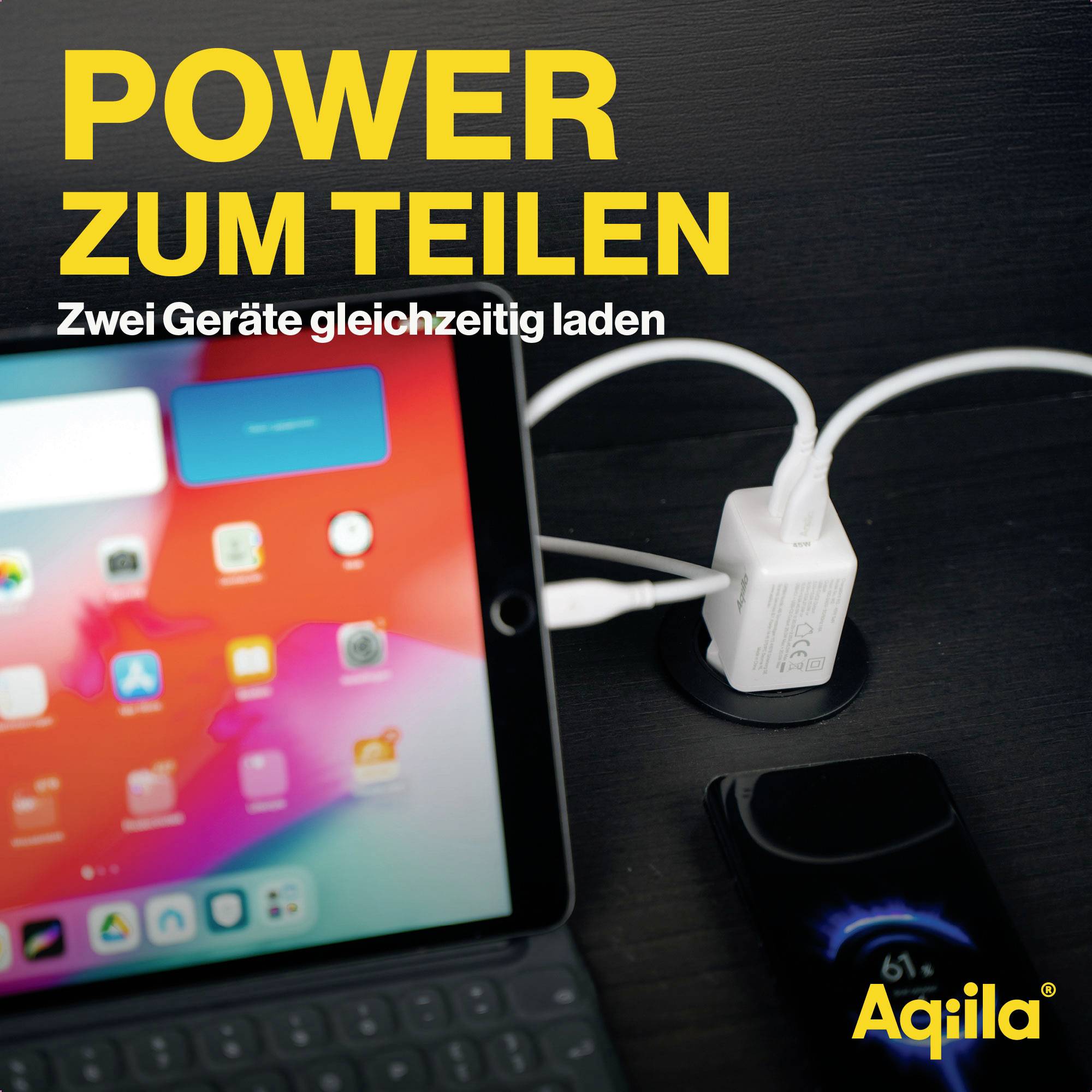 Power om te delen - Twee apparaten tegelijkertijd opladen<br>Aqila