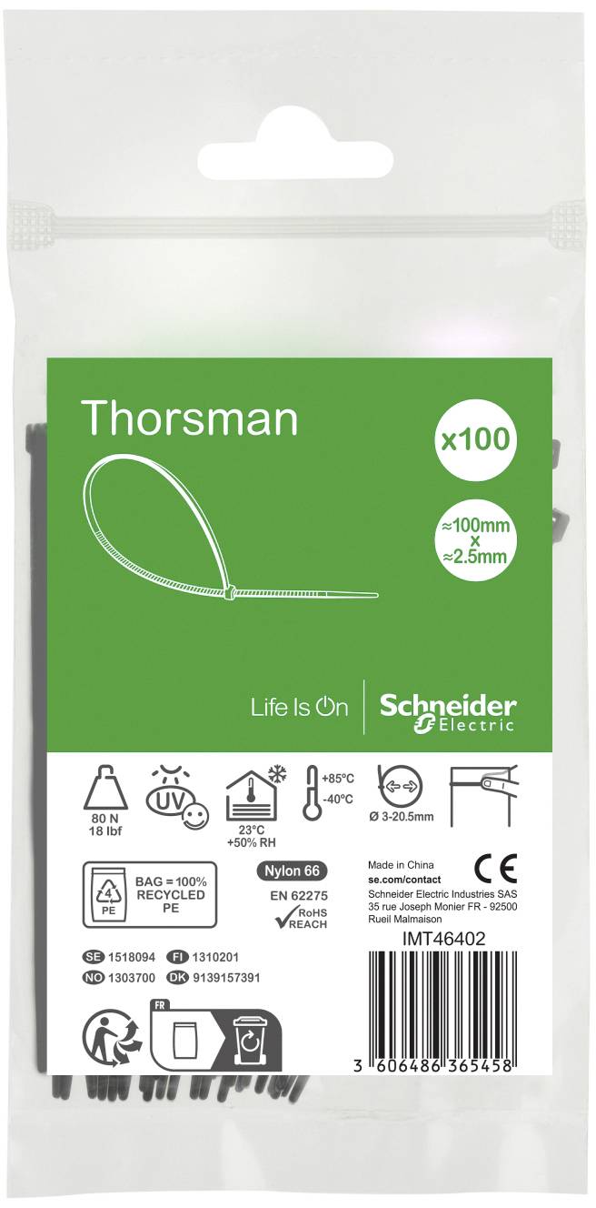 Schneider Electric IMT46402 Kabelbinder 100 mm 2.5 mm UV-gestabiliseerd, Vlamvertragend 100 stuk(s)
