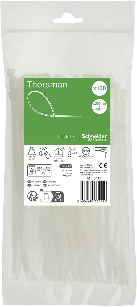 Schneider Electric IMT46411 Kabelbinder 200 mm 4.8 mm Vlamvertragend 100 stuk(s)