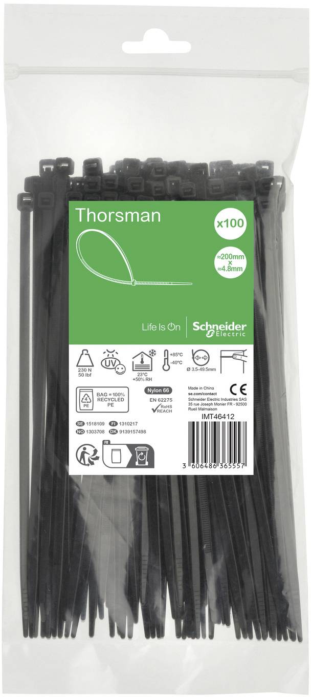 Schneider Electric IMT46412 Kabelbinder 200 mm 4.8 mm UV-gestabiliseerd, Vlamvertragend 100 stuk(s)
