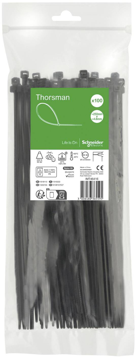 Schneider Electric IMT46416 Kabelbinder 250 mm 4.8 mm UV-gestabiliseerd, Vlamvertragend, Met klikverbinding 100 stuk(s)