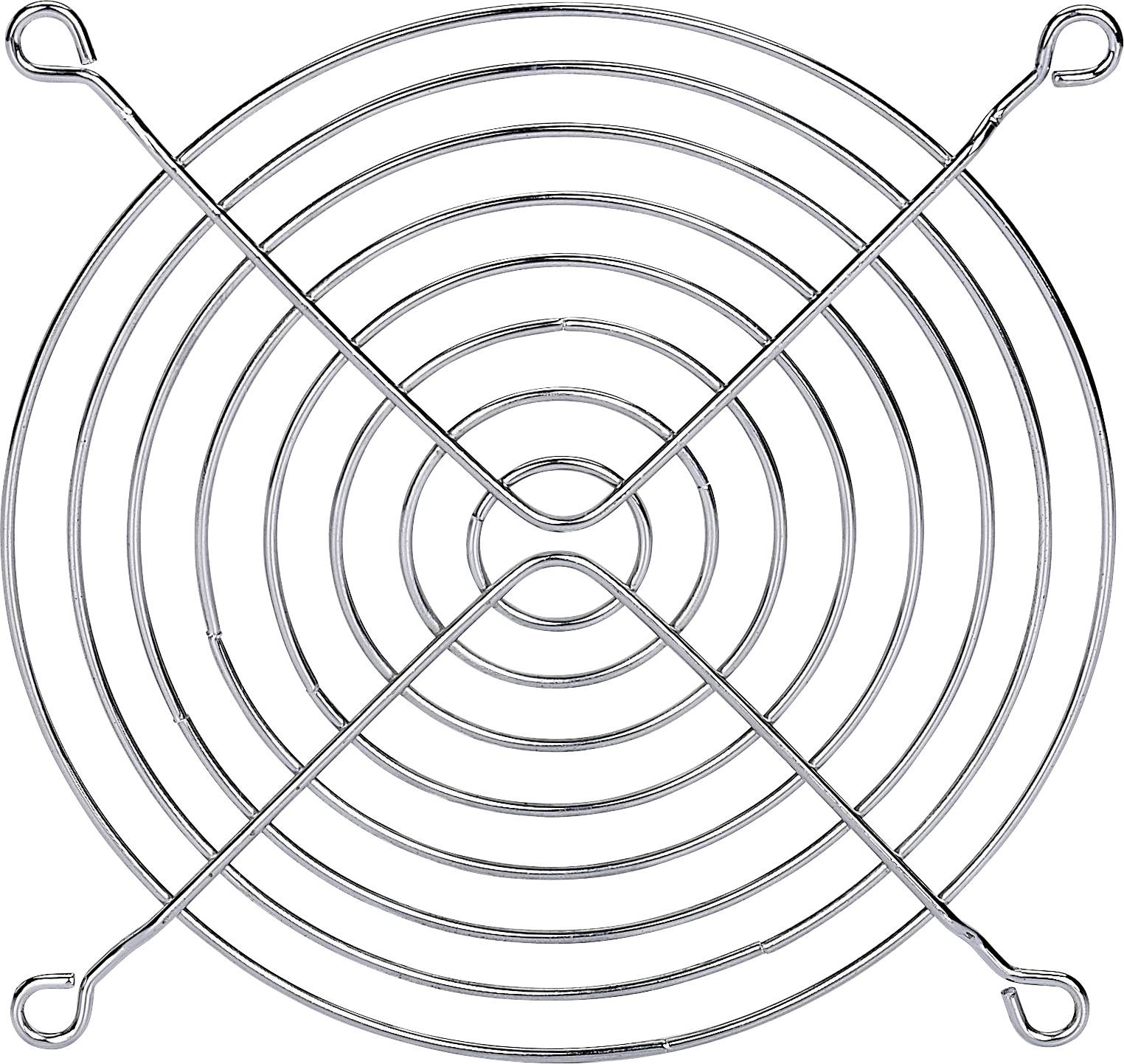 Een ronde onderzetters van metaalgaas met concentrische cirkels en vier steunpootjes.