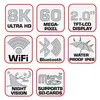Symbolen weergeven: '8K Ultra HD', '60 Megapixel', '2.0" TFT-LCD Display', 'WiFi', 'Bluetooth', 'Waterdicht IP66', 'Nachtzicht', 'Ondersteunt SD-kaarten'.