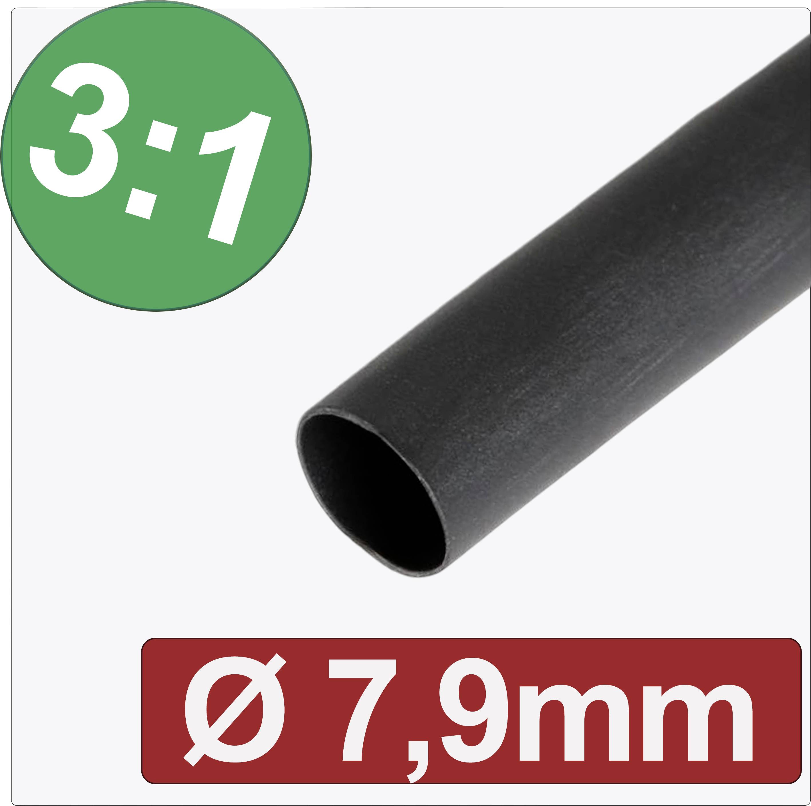 Zwarte krimpkous met een krimpverhouding van 3:1 en een diameter van 7,9 mm.