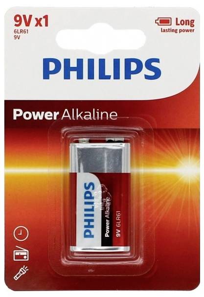 'Philips 9V Power Alkaline Battery in Verpakking, 9V x1, lange levensduur, Model 6LR61. Geschikt voor apparaten met hoge energiebehoefte.'