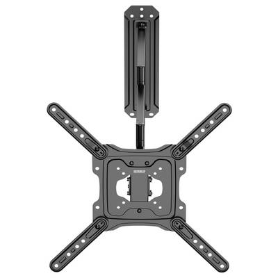 Wandsteun voor een tv of monitor, in rechthoekig ontwerp met een scharnierende arm voor flexibele positionering.