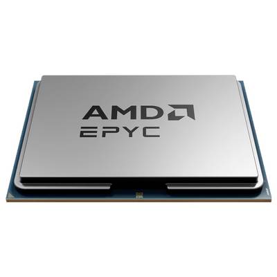 Een processorchip met het opschrift 'AMD EPYC', zilverkleurig en rechthoekig, symboliseert moderne computertechnologie en prestatie.