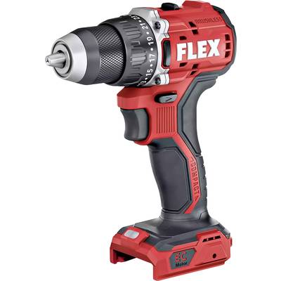 Accuschroevendraaier in rood-zwarte kleur met het opschrift 'FLEX Brushless'. Apparaat beschikt over snelheids- en vermogensregeling.