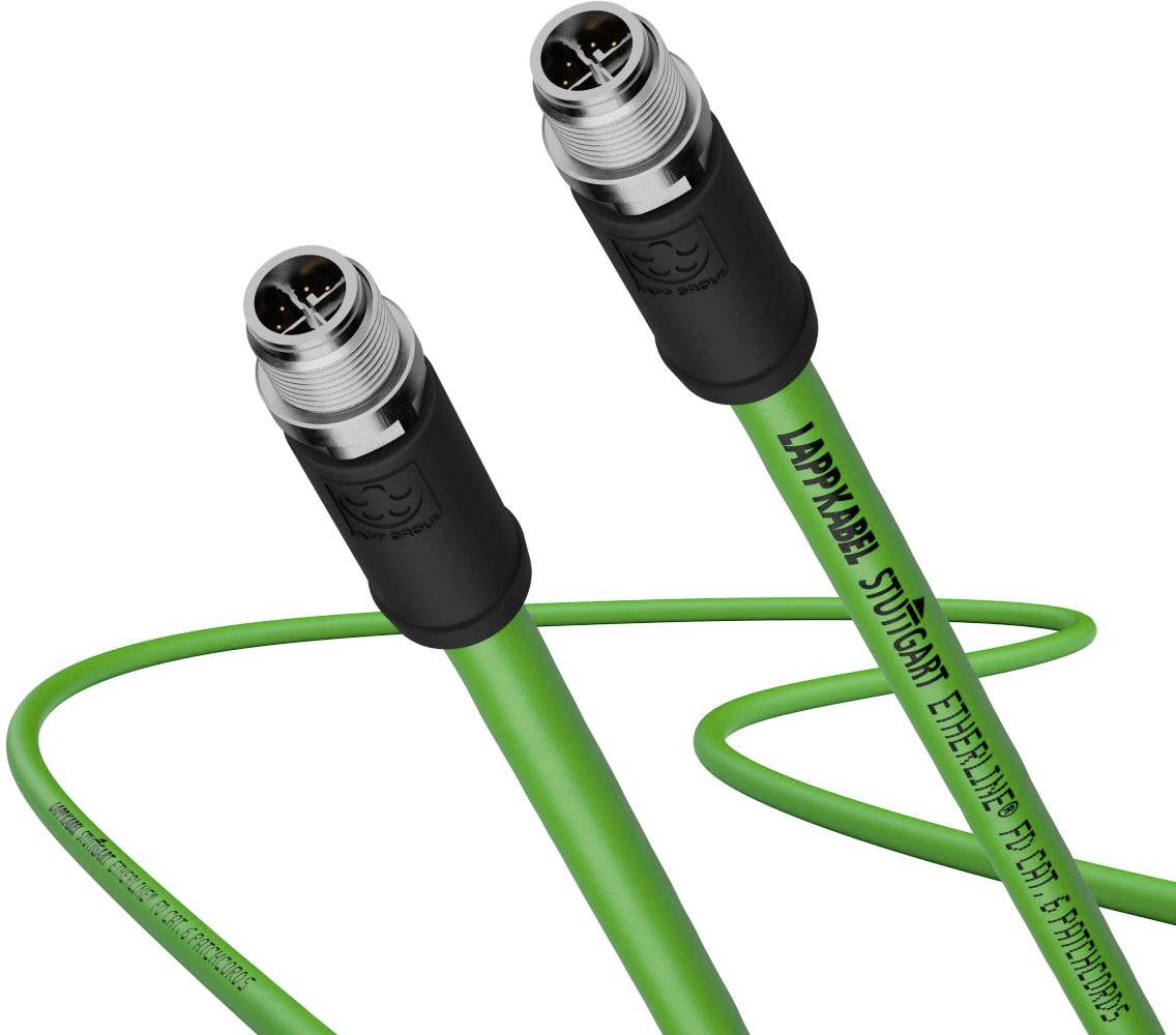 Twee groene sensor-/actuator-kabels met M12-connectoren, geschikt voor industriële toepassingen en voorzien van de aanduiding 'LAPPKABEL'.